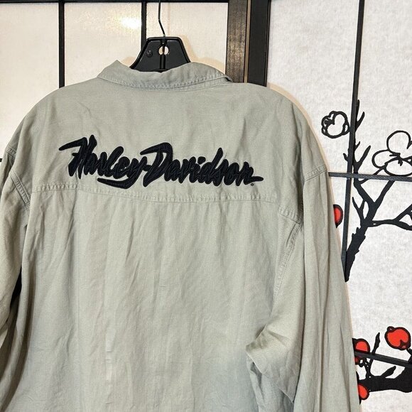 HARLEY DAVIDSON Gray Long Sleeve Button Down Embroidered Shirt Mens Size 2XL - Picture 4 of 5